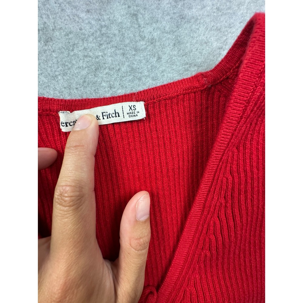 Abercrombie & Fitch Red Ribbed Knit Tie Front V-Neck Sweater Vest XS - Picture 4 of 6